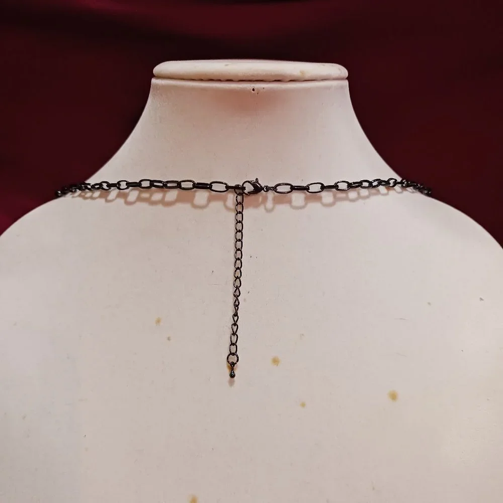 Handmade Black and Dark Silver Tassel Statement Fashion Medallion Necklace - Picture 4 of 8